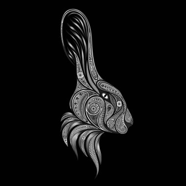 Soyut vektör siluet siyah arka plan üzerine tavşan