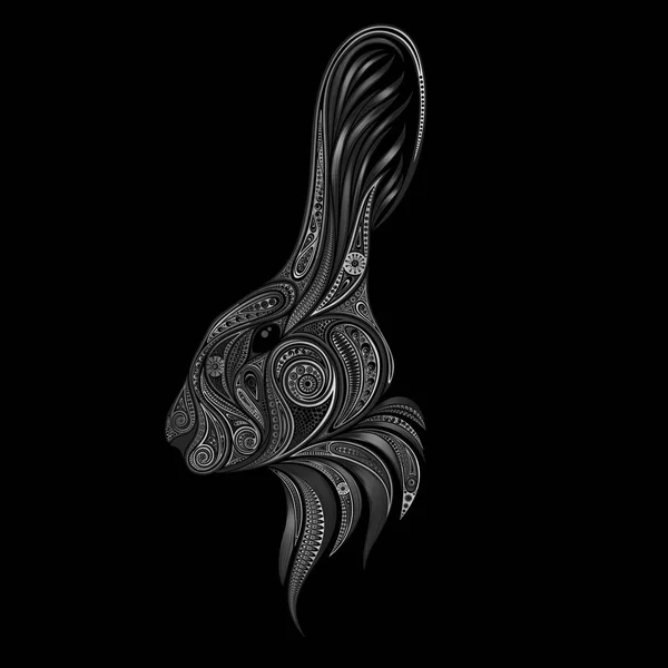 黒の背景に灰色ウサギ ベクトル パターン — ストックベクタ