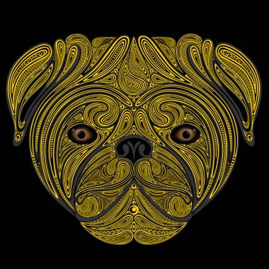 Siyah bir zemin üzerine sarı desen üzerinden bir bulldog Başkanı