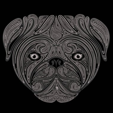 Çiçekler siyah arka plan üzerine yapılmış bir köpeğin kafası silüeti tasarlamak vektör