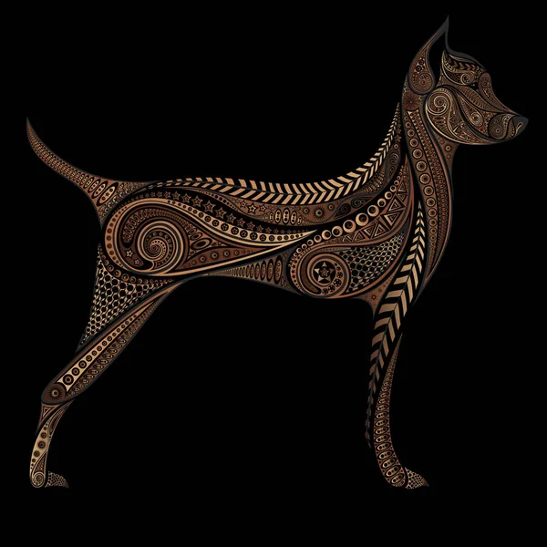 Векторный Силуэт Собаки Красивых Узоров Черном Фоне — стоковый вектор