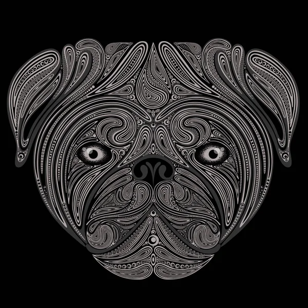 黒の背景の花は 犬の頭の抽象的なベクトル シルエット — ストックベクタ
