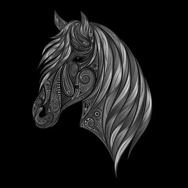 黒の背景に美しいパターンの灰色の馬のベクトル シルエット — ストックベクタ