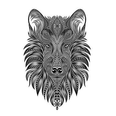 Vektör kurt. Köpek kafası güzel etnik desenler yaptım