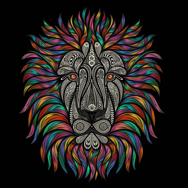 Vector Lion Beautiful Patterns Color Mane Black Background — Stock Vector