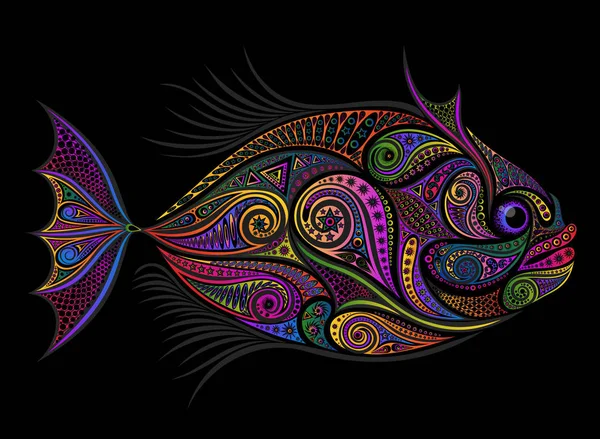不同图案的彩色矢量鱼 — 图库矢量图片