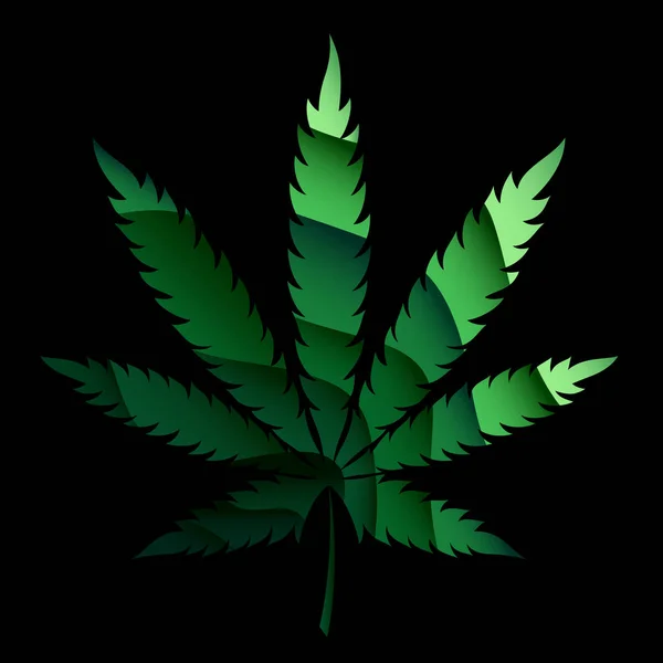 Vektor Origami Zelená Marihuana Leaf Přechodem Tmavém Pozadí — Stockový vektor