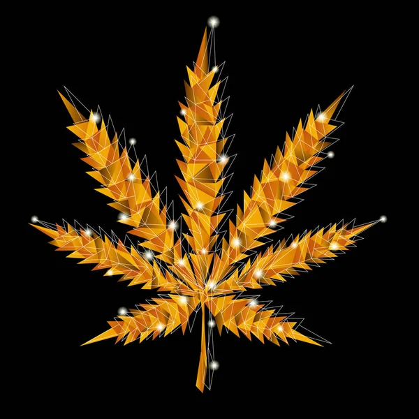 Foglia Vettore Marijuana Dorata Stile Low Poly — Vettoriale Stock