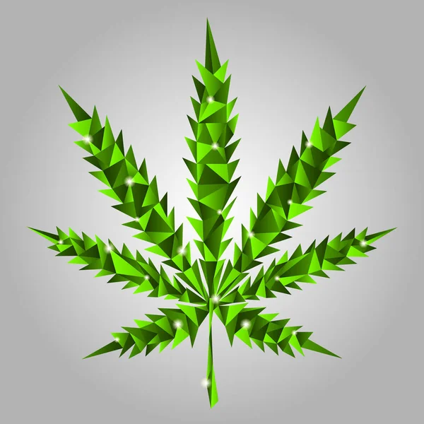 Låg Poly Illustration Vector Eleganta Gröna Blad Marijuana Gjort Glas — Stock vektor