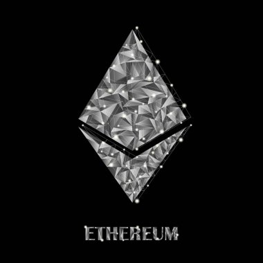 Kripto para birimi sembolü. Düşük poli tarzı gri metalik ethereum.