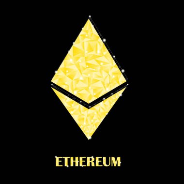 Düşük poli tarzı kripto para birimi. Işıma ile altın ethereum