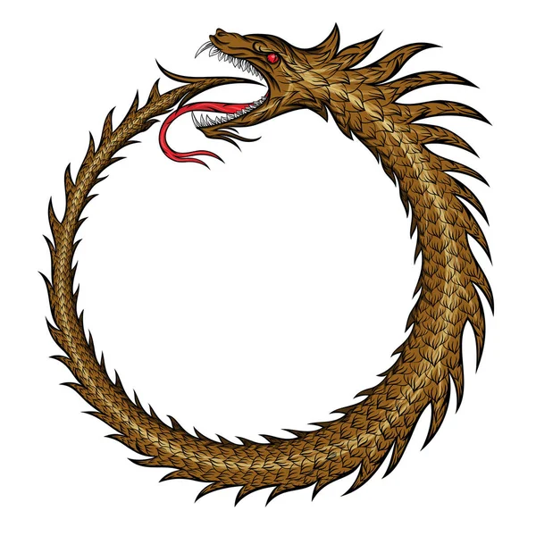 Векторный Магический Символ Уробороса Змея Свернувшаяся Кольце Кусающая Себя Хвост — стоковый вектор