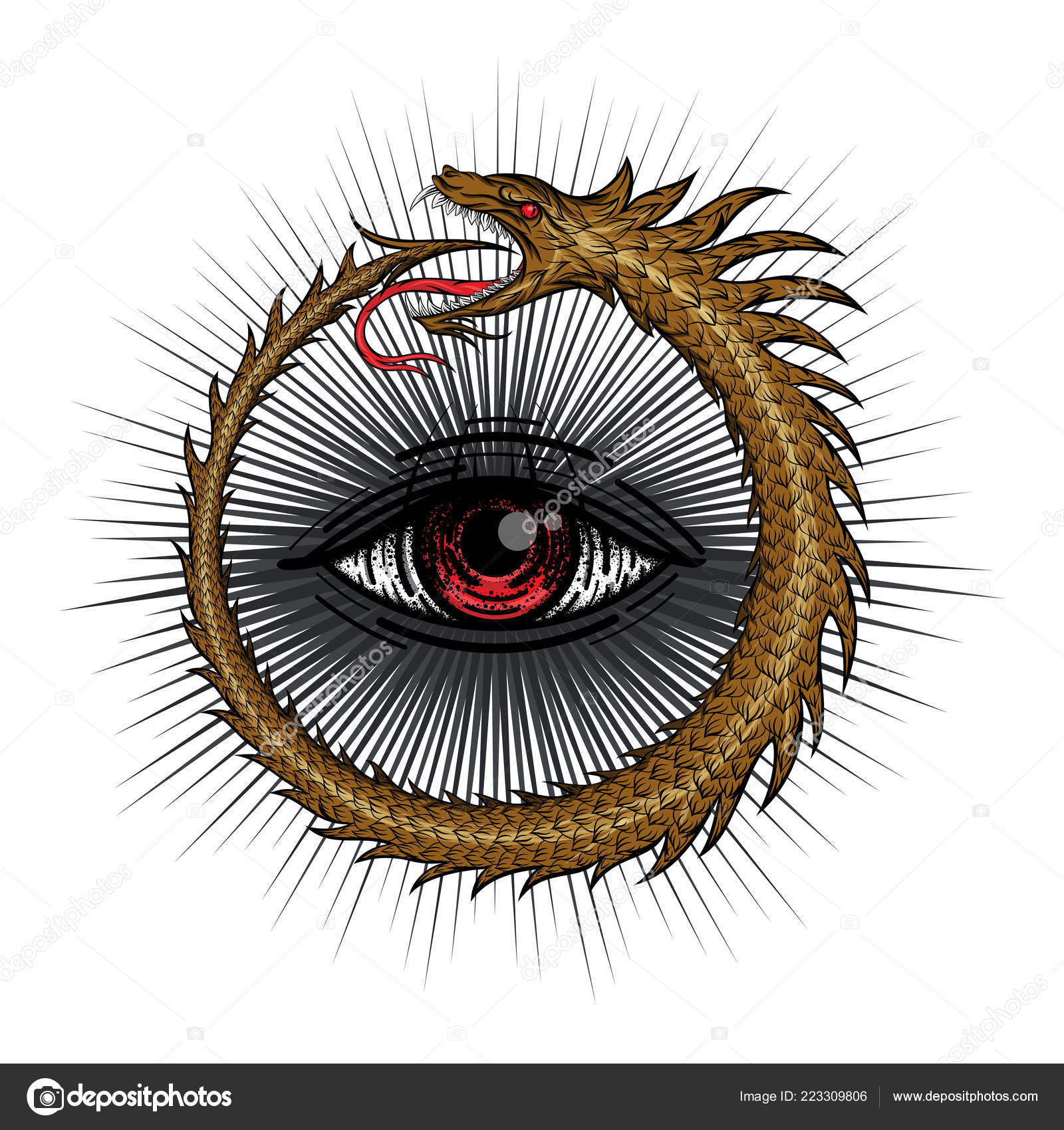 Волшебный Символ Уробороса Змея Виде Кольца Кусающего Хвост.