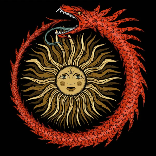 Ouroboros Symbole Égyptien Ancien Serpent Dans Anneau Mordant Queue Avec — Image vectorielle