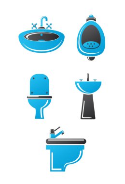 Vektör simgeler. Banyo için çeşitli sıhhi tesisat kümesi