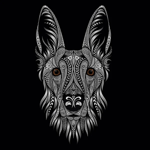 Siyah bir arka plan üzerinde desenler bir çoban köpek güzel vektör portre — Stok Vektör