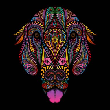 Zentangle stili dilli neşeli renk vektör köpeği