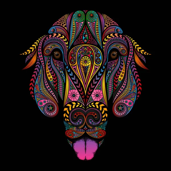 Alegre Perro Vector Color Con Lengua Estilo Zentangle — Vector de stock