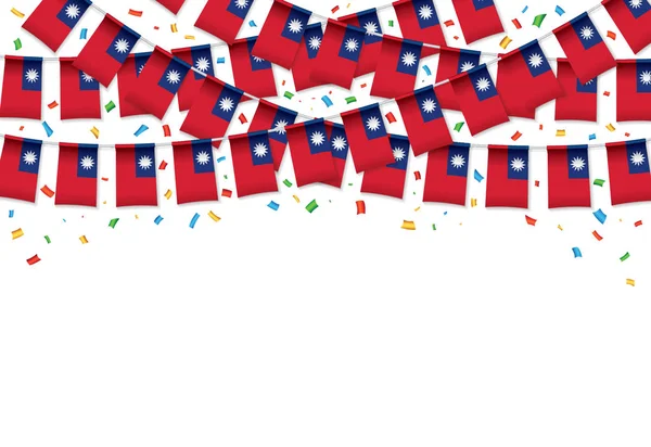 台湾フラグ ガーランド白背景紙吹雪 ハングアップする台湾の独立記念日のお祝いテンプレート バナー ベクトル図の旗布 — ストックベクタ