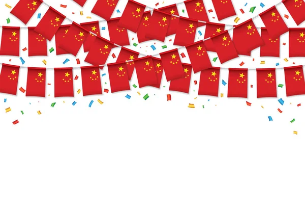 Guirnalda Bandera China Fondo Blanco Con Confeti Banner Plantilla Celebración — Archivo Imágenes Vectoriales
