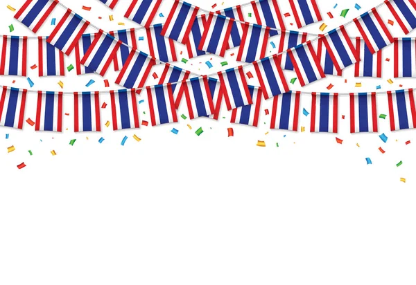 Thailand Vlaggen Garland Witte Achtergrond Met Confetti Hang Bunting Voor — Stockvector