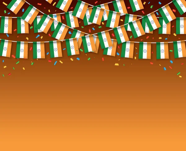 Hindistan bayraklar konfeti ile koyu arka plan çelenk, kiraz kuşu Hint bağımsızlık günü kutlama Şablon afiş, vektör çizim için asmak