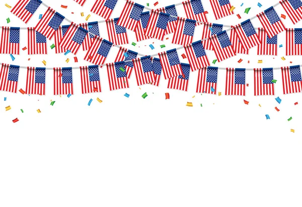 Garland Usa Flags White Background Template Banner Hanging Bunting Flags — Stock Vector