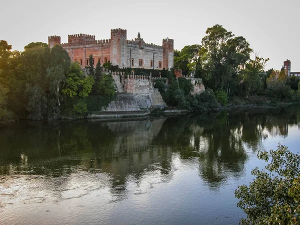 Weerspiegeling Van Kasteel Malpica Del Tajo Rivier Toledo Spanje — Stockfoto