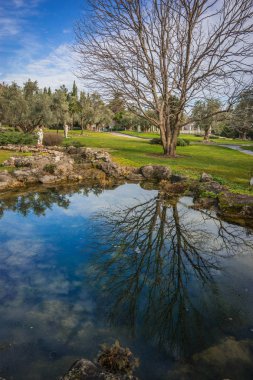 Gölü olan güzel bir manzara ve Kırım 'da sudaki yansımalar.