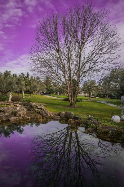 Gölü olan güzel bir manzara ve Kırım 'da sudaki yansımalar.