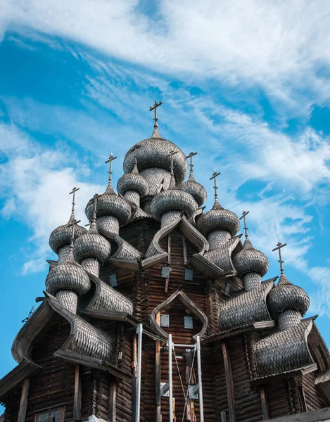 Historiska Och Arkitektoniska Museum Kizhi Kupoler Träkyrkan Kizji — Stockfoto