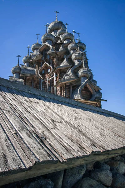 Historiska Och Arkitektoniska Museum Kizhi Kupoler Träkyrkan Kizji — Stockfoto