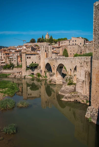 Scenic Image Medieval Bridge River Fluvia Besalu Spain — Stock Photo, Image