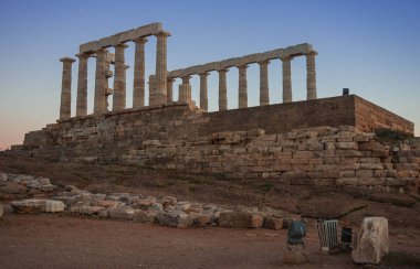 Poseidon Tapınağı resim gün batımında, Atiika, Yunanistan