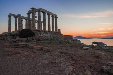 Poseidon Tapınağı resim gün batımında, Atiika, Yunanistan