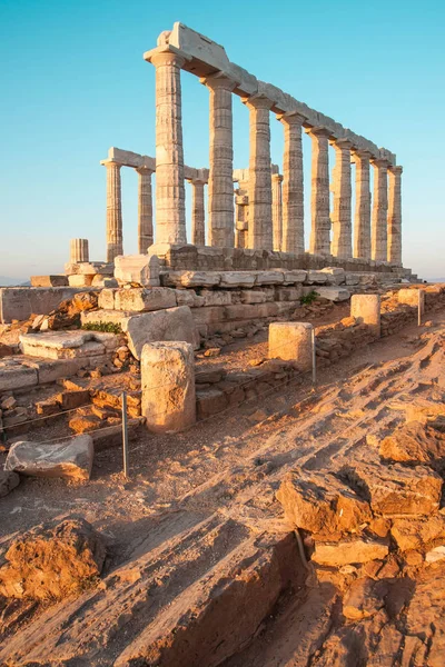 Afbeelding Van Tempel Van Poseidon Bij Zonsondergang Atiika Griekenland — Stockfoto