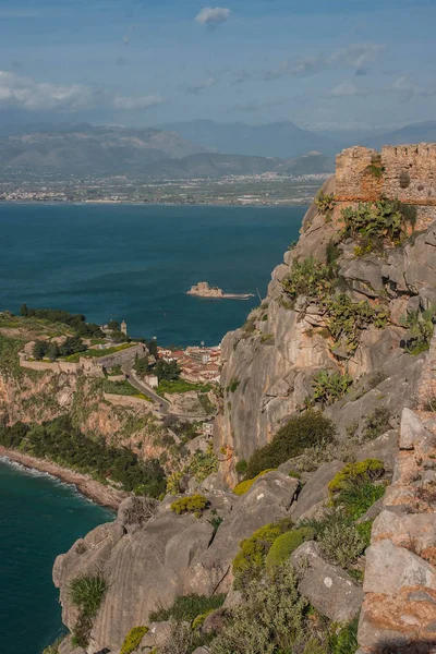 Weergave Van Eiland Fort Van Bourtzi Van Nafplion Peloponnesos Griekenland — Stockfoto