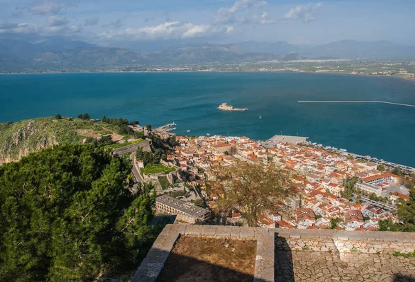 Vista Isla Fortaleza Bourtzi Desde Nafplion Peloponeso Grecia — Foto de Stock