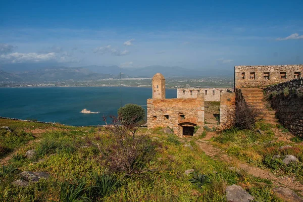 Widok Wyspę Bourtzi Twierdzy Nafplion Peloponezie Grecji — Zdjęcie stockowe