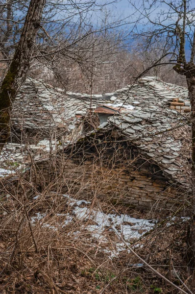 Prachtige Winterlandschap Verwoeste Berg Dorp Van Zagorohoria Griekenland — Stockfoto