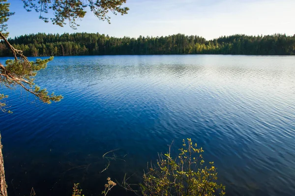 Bela Paisagem Com Lago Pôr Sol Carélia Rússia — Fotografia de Stock
