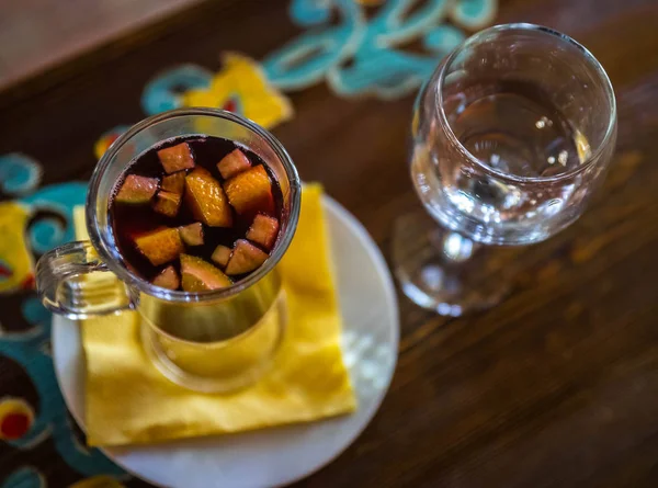 Image Christmas Hot Mulled Wine Different Fruits Spices Selective Focus — Stock Photo, Image