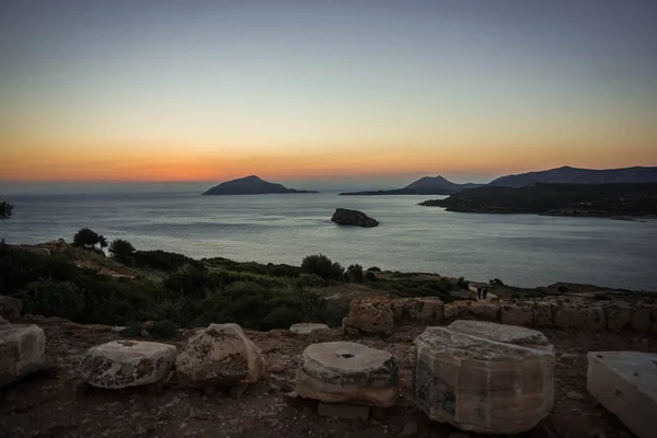 Sunset Cape Sounio Attica Greece — Stock Photo, Image