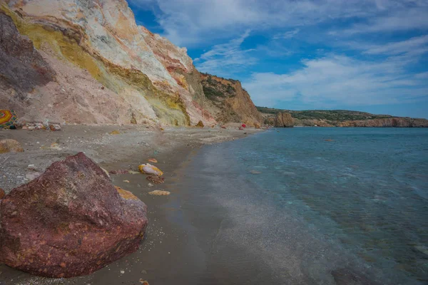 Hermosos Raros Colores Naturales Playa Firiplaka Isla Milos Grecia — Foto de Stock