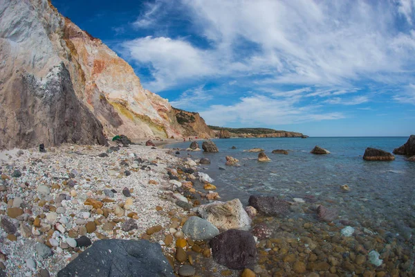 Cores Naturais Bonitas Raras Praia Firiplaka Ilha Milos Grécia — Fotografia de Stock