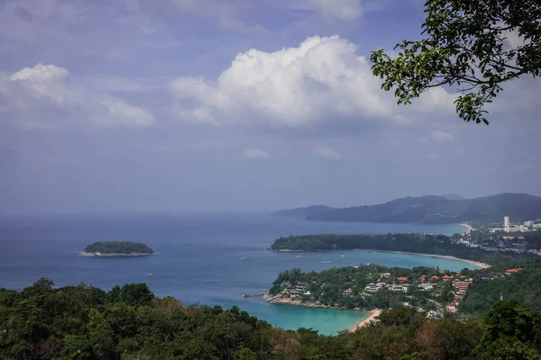 Vista Panorámica Tres Playas Desde Una Colina Isla Phuket Tailandia — Foto de Stock