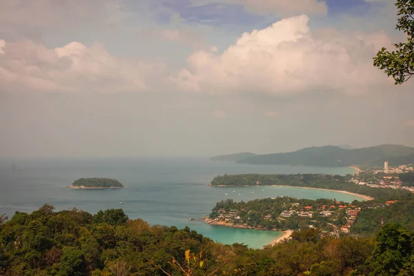 Vista Panorámica Tres Playas Desde Una Colina Isla Phuket Tailandia — Foto de Stock