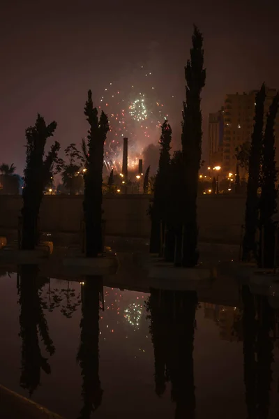 스페인 발렌시아에서 배경에 불꽃놀이 — 스톡 사진