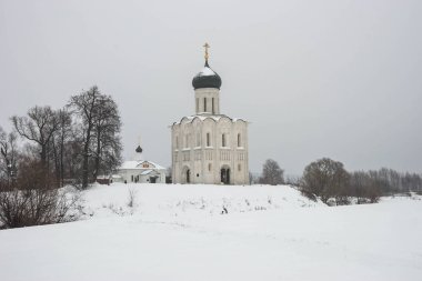 Church of Intercession on Nerl river in village of Bogolyubovo in Vladimir region in Russia clipart
