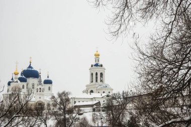 Bogolyubsky Manastırı Bogoroditsy Doğum - kadın Ortodoks Manastırı Bogolyubovo Köyü, Rusya'nın kış görüntüsü